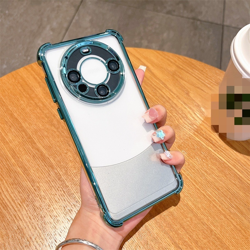 Kryt Huawei Mate60 Pro s airbagom na štyroch rohoch, priehľadný ochranný kryt objektívu s elektroplátovaním, PC+TPU