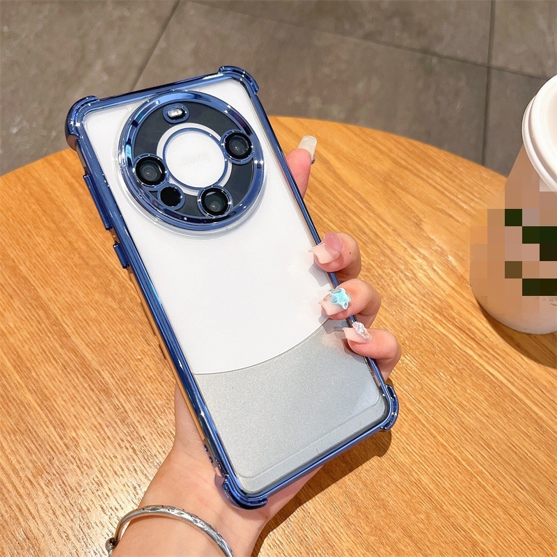 Kryt Huawei Mate60 Pro s airbagom na štyroch rohoch, priehľadný ochranný kryt objektívu s elektroplátovaním, PC+TPU