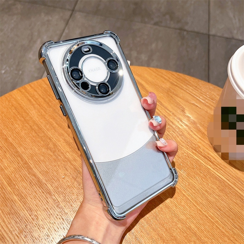 Kryt Huawei Mate60 Pro s airbagom na štyroch rohoch, priehľadný ochranný kryt objektívu s elektroplátovaním, PC+TPU
