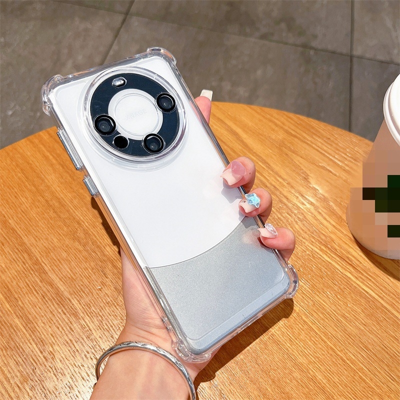 Kryt Huawei Mate60 Pro s airbagom na štyroch rohoch, priehľadný ochranný kryt objektívu s elektroplátovaním, PC+TPU