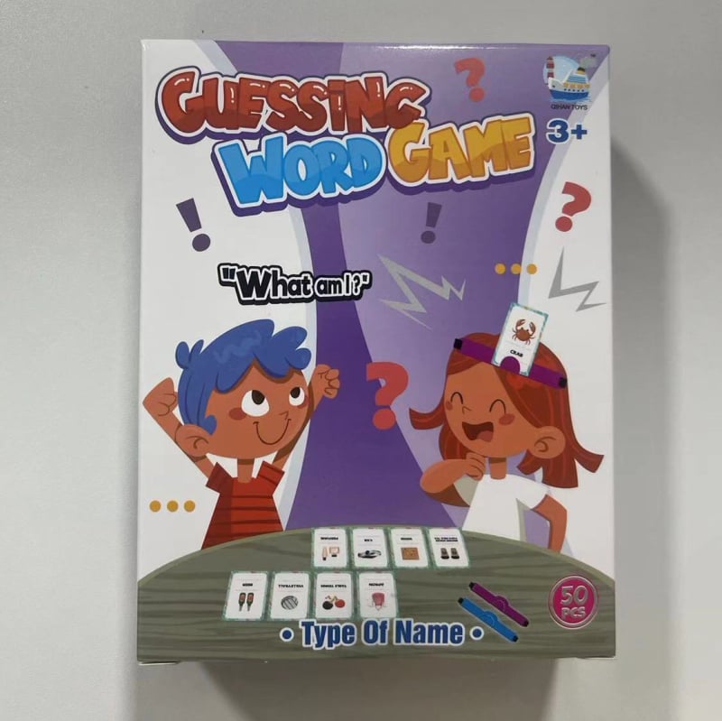 Настолна игра със карти за жестово познаване — семейно взаимодействие, 96 карти (съществителни/глаголи) и 2 ленти за глава, хартия, подходяща за възраст 7-14 години