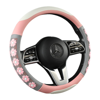 Ādas stūres pārklājs ar 3D ziedu reljefu, dievietes stils, meitenīgs dizains, piemērots visām sezonām, vienkārša uzstādīšana