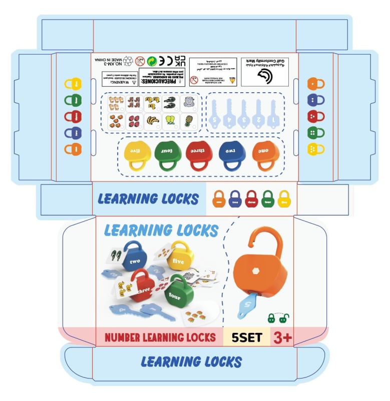 Kongming zár – Oktató fejlesztő játék számok és betűk, műanyag, 13×3.5×21 cm, OEM logó, 0–3 év