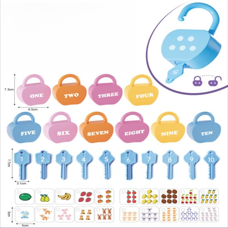 Kongming zár – Oktató fejlesztő játék számok és betűk, műanyag, 13×3.5×21 cm, OEM logó, 0–3 év