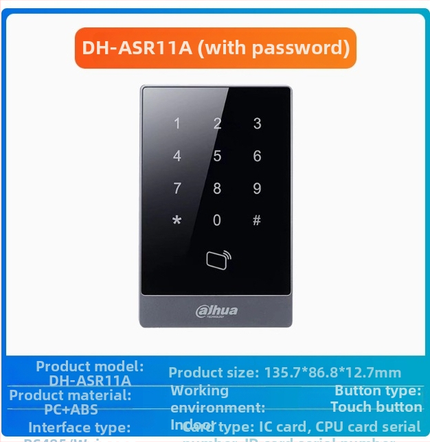 Pristupni čitač kartica s otiskom prsta i lozinkom – vodootporan IC čitač kartica, domet 0,5 m, vrijeme čitanja 0,001 s, kapacitet 30 000, frekvencija 13,65 MHz