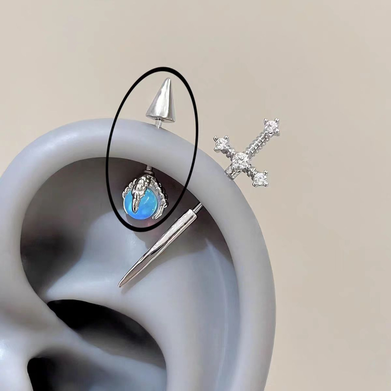 Cercei din oțel titan cu accente de zirconiu, formă de floare, stil lux discret