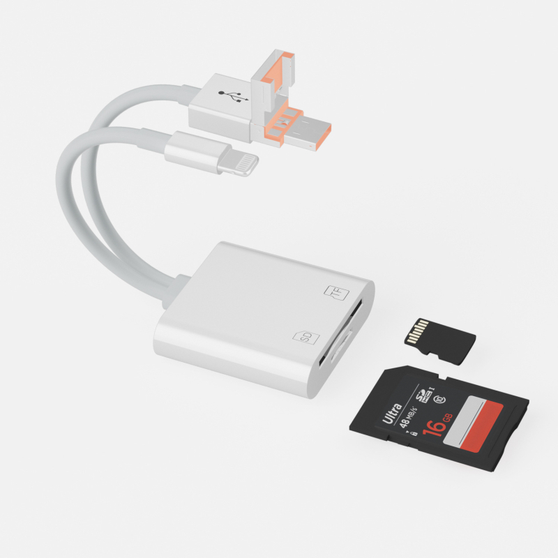 NK-1055TL Pro Cititor de carduri cu conectori multipli: USB-C, Lightning, USB-A, SD/TF