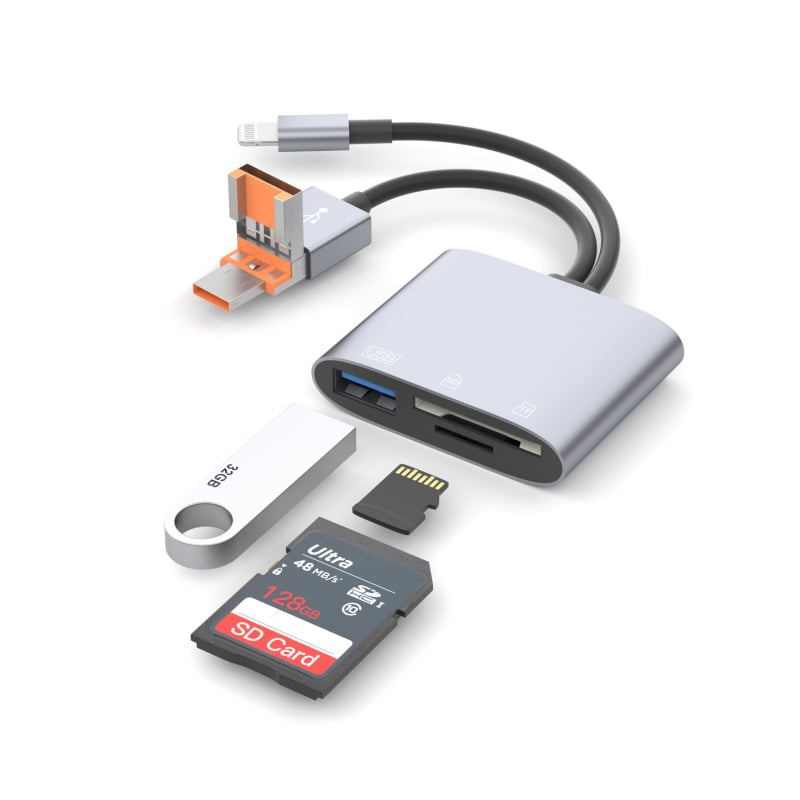 NK-1055TL Pro Cititor de carduri cu conectori multipli: USB-C, Lightning, USB-A, SD/TF