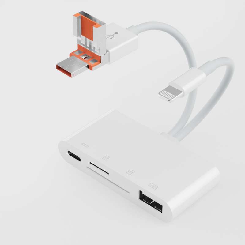 NK-1055TL Pro Cititor de carduri cu conectori multipli: USB-C, Lightning, USB-A, SD/TF