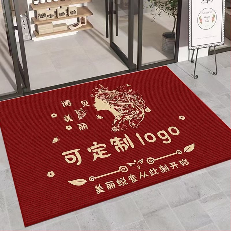 Covor de intrare pentru saloane de înfrumusețare și manichiură – Velur cristal, imprimare, formă pătrată, personalizabil, model text/geometric