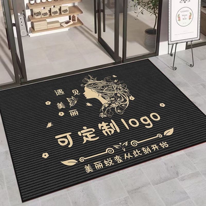 Covor de intrare pentru saloane de înfrumusețare și manichiură – Velur cristal, imprimare, formă pătrată, personalizabil, model text/geometric