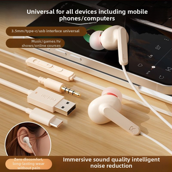 Káblové in-ear slúchadlá s háčikom na ucho, 2 m USB-C kábel, potlačenie šumu, pre karaoke, šport, hry a hovory