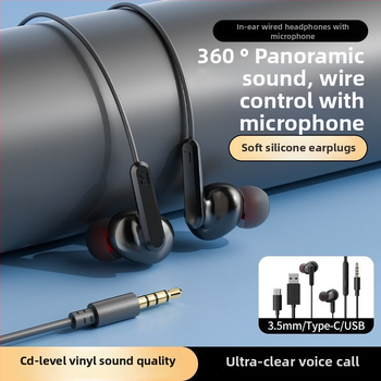 Káblové in-ear slúchadlá s háčikom na ucho, 2 m USB-C kábel, potlačenie šumu, pre karaoke, šport, hry a hovory