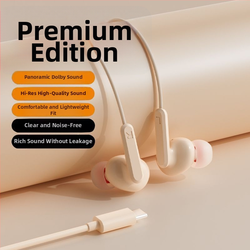 Káblové in-ear slúchadlá s háčikom na ucho, 2 m USB-C kábel, potlačenie šumu, pre karaoke, šport, hry a hovory