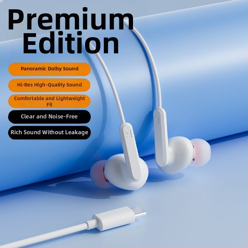 Káblové in-ear slúchadlá s háčikom na ucho, 2 m USB-C kábel, potlačenie šumu, pre karaoke, šport, hry a hovory