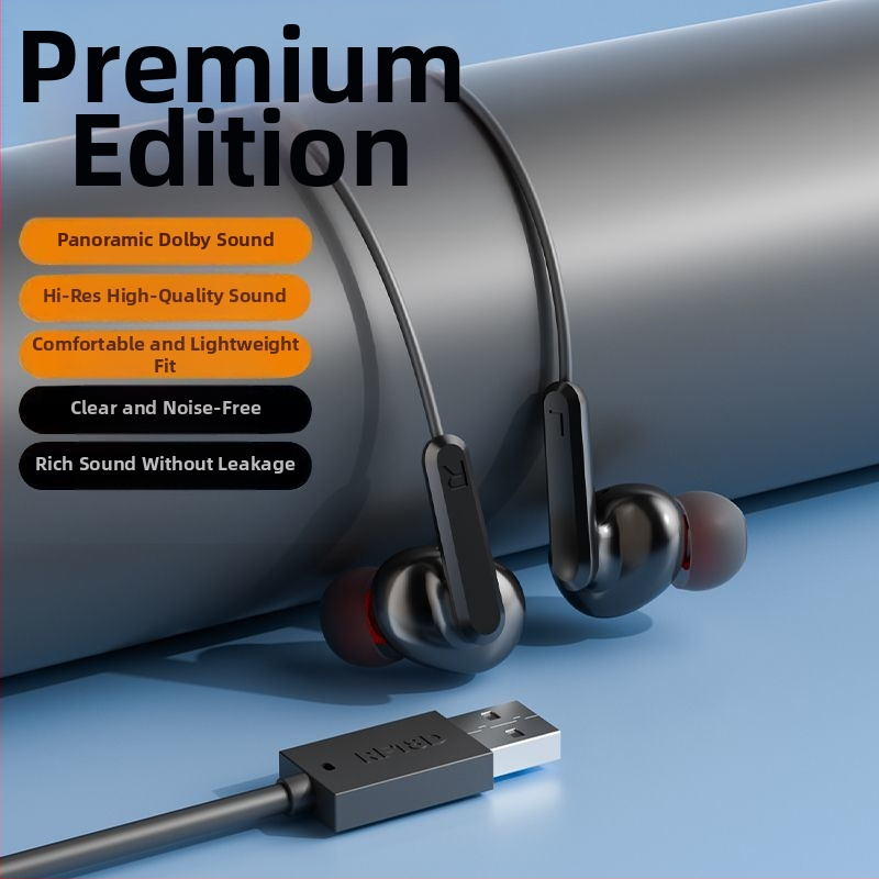 Káblové in-ear slúchadlá s háčikom na ucho, 2 m USB-C kábel, potlačenie šumu, pre karaoke, šport, hry a hovory