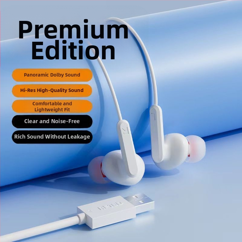 Káblové in-ear slúchadlá s háčikom na ucho, 2 m USB-C kábel, potlačenie šumu, pre karaoke, šport, hry a hovory