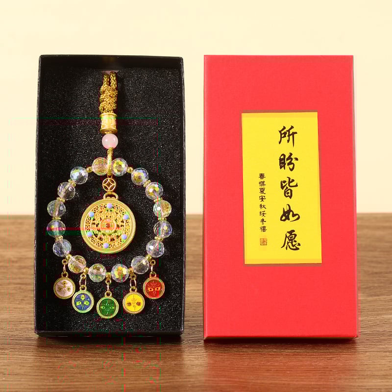 Автомобилна украса: пет богове на богатството и абакус, кристален материал, традиционен китайски стил, марка Blue kuang, интериорна декорация