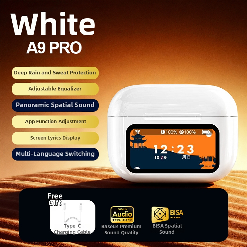 A9 Pro bezdrôtové slúchadlá s ANC, Bluetooth 5.3, IPX4, dotykový displej, až 8 h výdrže batérie