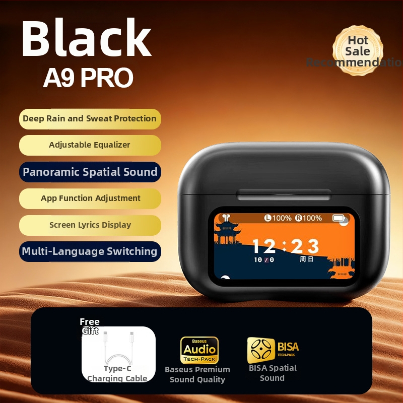 A9 Pro bezdrôtové slúchadlá s ANC, Bluetooth 5.3, IPX4, dotykový displej, až 8 h výdrže batérie