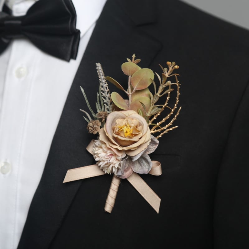 Esküvői csuklós csokor, koreai stílus, selyem virág, kézzel készített, logó nyomtatás elérhető