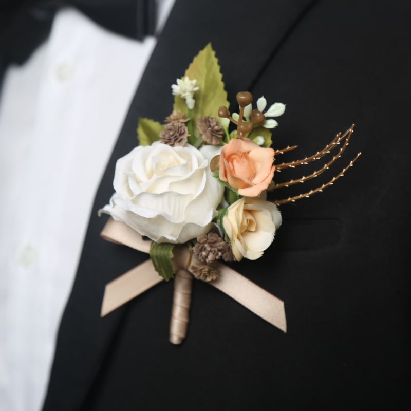 Esküvői csuklós csokor, koreai stílus, selyem virág, kézzel készített, logó nyomtatás elérhető