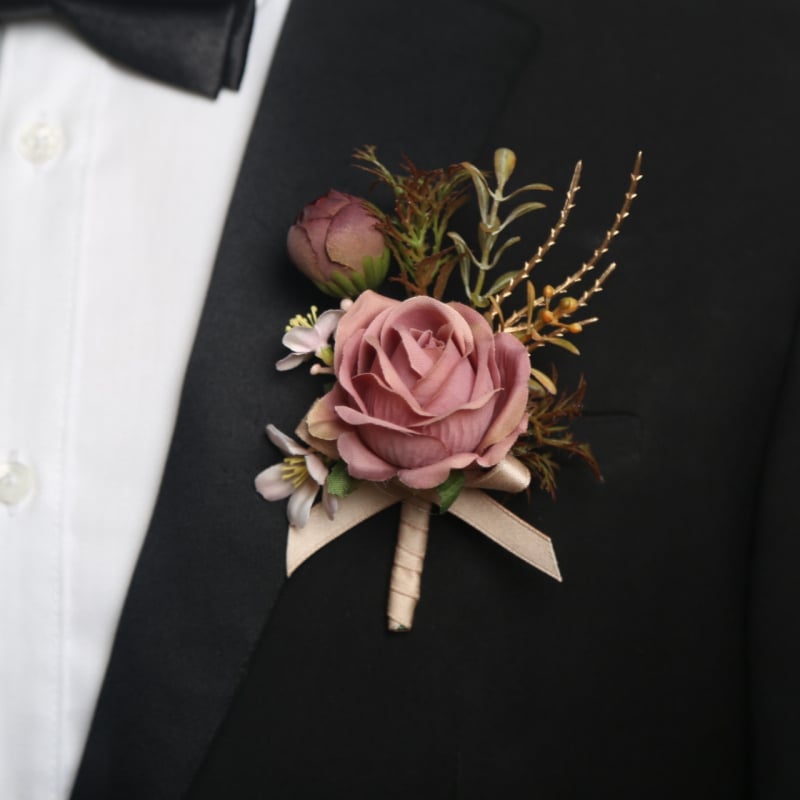Esküvői csuklós csokor, koreai stílus, selyem virág, kézzel készített, logó nyomtatás elérhető