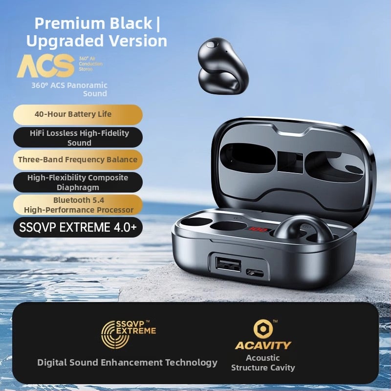 Newman Bluetooth austiņas ar kaulu vadīšanu, clip-on, skrējieniem, bezvadu sportam, stereo skaņa, akumulatora līmeņa indikators, līdz 4 stundām darbības