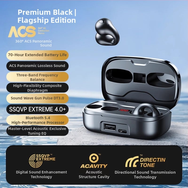 Newman Bluetooth austiņas ar kaulu vadīšanu, clip-on, skrējieniem, bezvadu sportam, stereo skaņa, akumulatora līmeņa indikators, līdz 4 stundām darbības