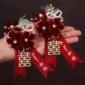 Luan di esküvői corsage, textile anyagból, fleece-béléssel, szülőknek és a koszorúslányok csoportjának, kínai stílus