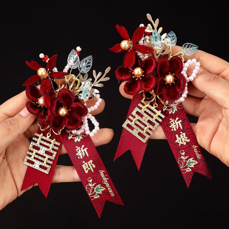 Luan di esküvői corsage, textile anyagból, fleece-béléssel, szülőknek és a koszorúslányok csoportjának, kínai stílus