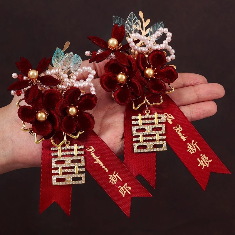 Luan di esküvői corsage, textile anyagból, fleece-béléssel, szülőknek és a koszorúslányok csoportjának, kínai stílus