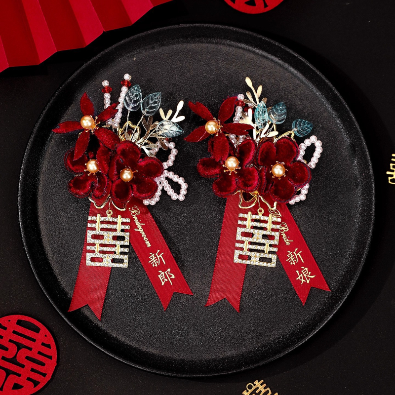 Luan di esküvői corsage, textile anyagból, fleece-béléssel, szülőknek és a koszorúslányok csoportjának, kínai stílus