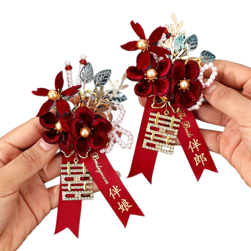 Luan di esküvői corsage, textile anyagból, fleece-béléssel, szülőknek és a koszorúslányok csoportjának, kínai stílus