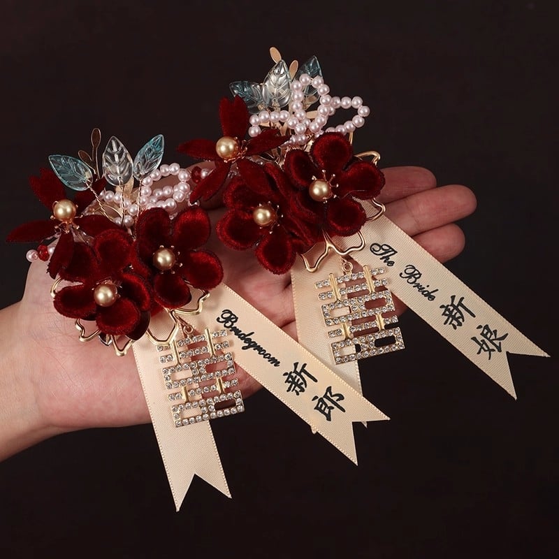 Luan di esküvői corsage, textile anyagból, fleece-béléssel, szülőknek és a koszorúslányok csoportjának, kínai stílus