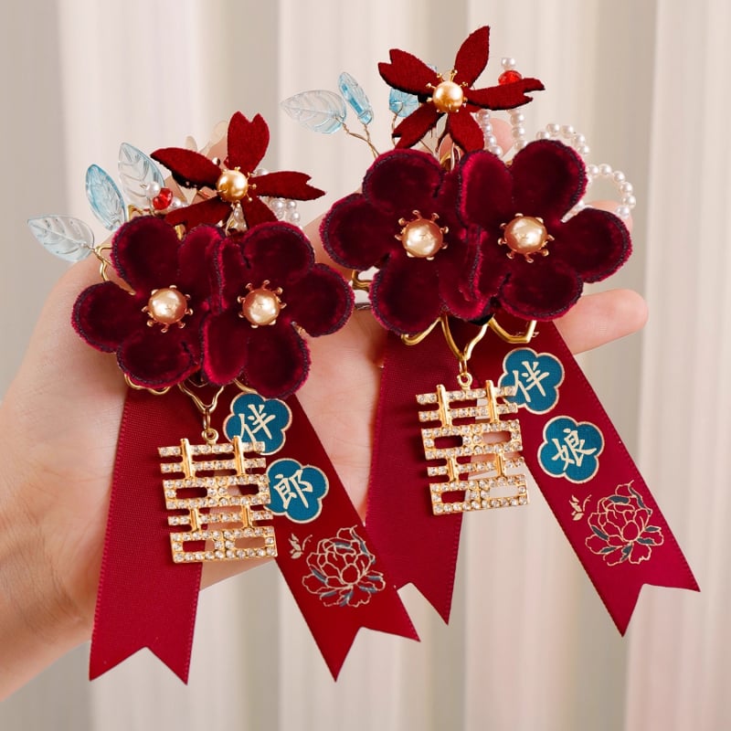 Luan di esküvői corsage, textile anyagból, fleece-béléssel, szülőknek és a koszorúslányok csoportjának, kínai stílus