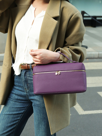 Kožna ženska torba u Lunch Box stilu, Horizontalnog kvadratnog oblika, zatvaranje na zip, unutarnji džepovi za telefon i ID