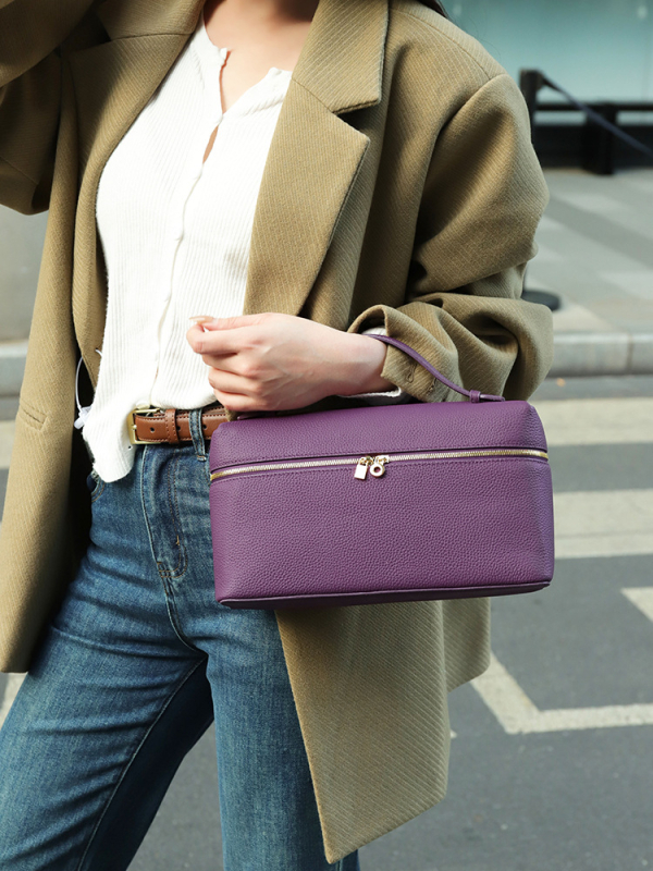 Kožna ženska torba u Lunch Box stilu, Horizontalnog kvadratnog oblika, zatvaranje na zip, unutarnji džepovi za telefon i ID