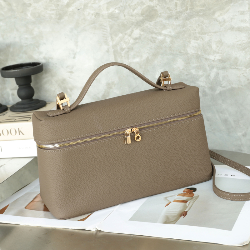 Kožna ženska torba u Lunch Box stilu, Horizontalnog kvadratnog oblika, zatvaranje na zip, unutarnji džepovi za telefon i ID