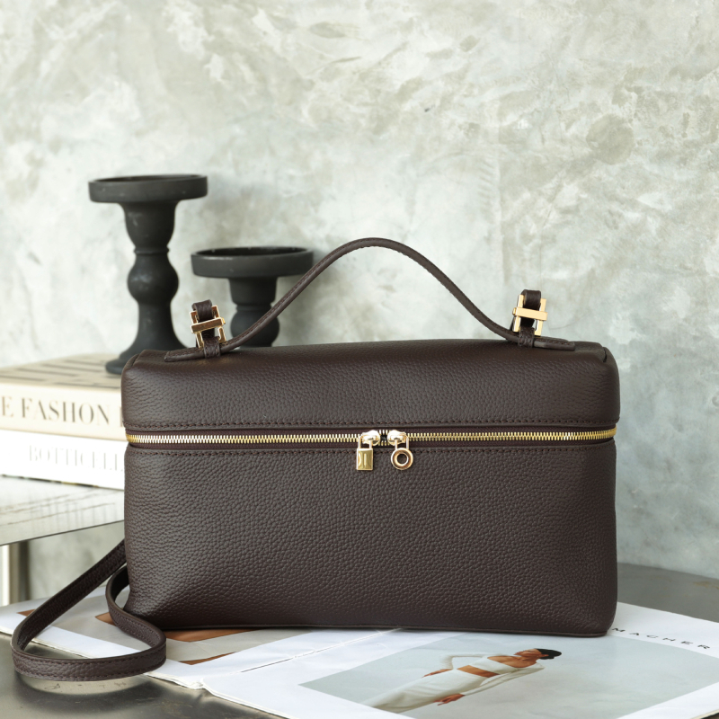 Kožna ženska torba u Lunch Box stilu, Horizontalnog kvadratnog oblika, zatvaranje na zip, unutarnji džepovi za telefon i ID