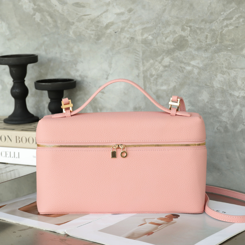 Kožna ženska torba u Lunch Box stilu, Horizontalnog kvadratnog oblika, zatvaranje na zip, unutarnji džepovi za telefon i ID