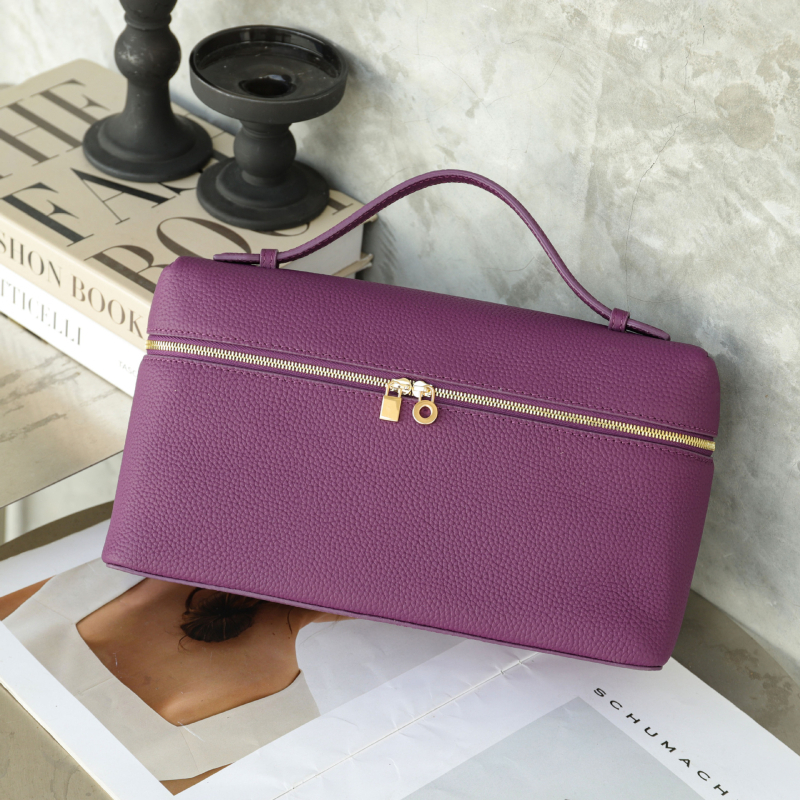 Kožna ženska torba u Lunch Box stilu, Horizontalnog kvadratnog oblika, zatvaranje na zip, unutarnji džepovi za telefon i ID