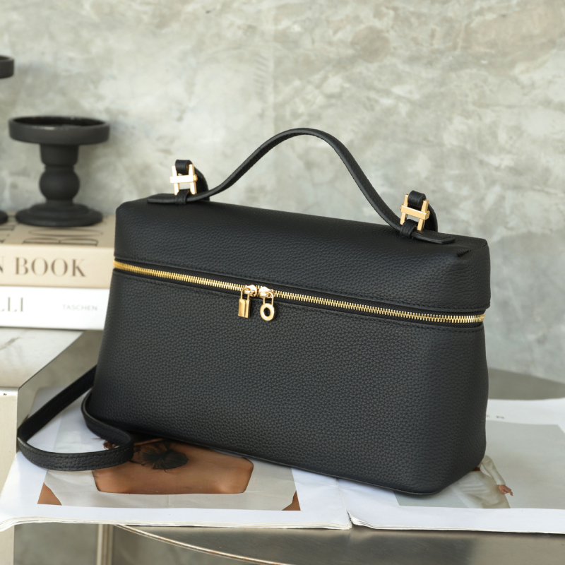 Kožna ženska torba u Lunch Box stilu, Horizontalnog kvadratnog oblika, zatvaranje na zip, unutarnji džepovi za telefon i ID