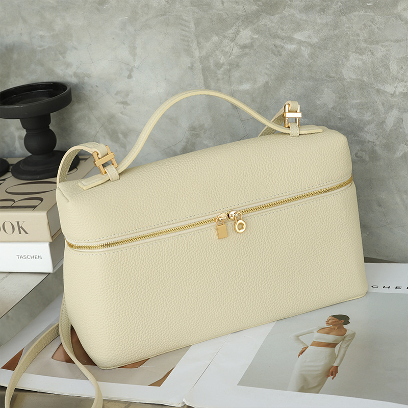 Kožna ženska torba u Lunch Box stilu, Horizontalnog kvadratnog oblika, zatvaranje na zip, unutarnji džepovi za telefon i ID