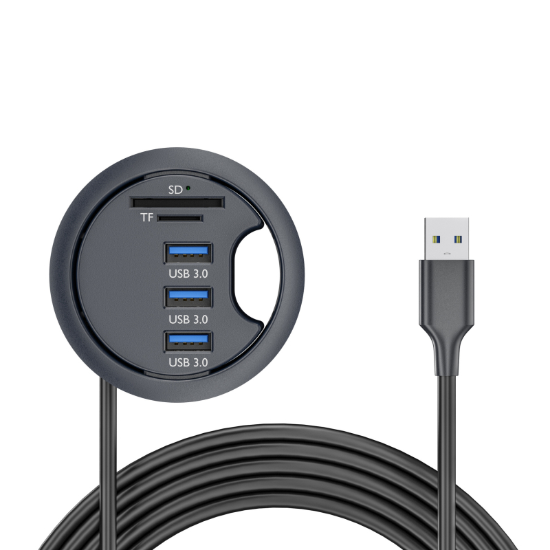 Kruhová USB hub-dock s Type-C audio, USB 3.0, 5 Gbps, 1 m kábel, model JKL38H, bez externého napájania