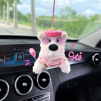 West Highland Puppy plīša auto rotājums priekš atpakaļskata spoguļa, karikatūras stils, iekšējā dekors