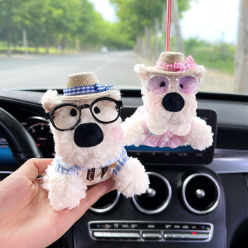 West Highland Puppy plīša auto rotājums priekš atpakaļskata spoguļa, karikatūras stils, iekšējā dekors