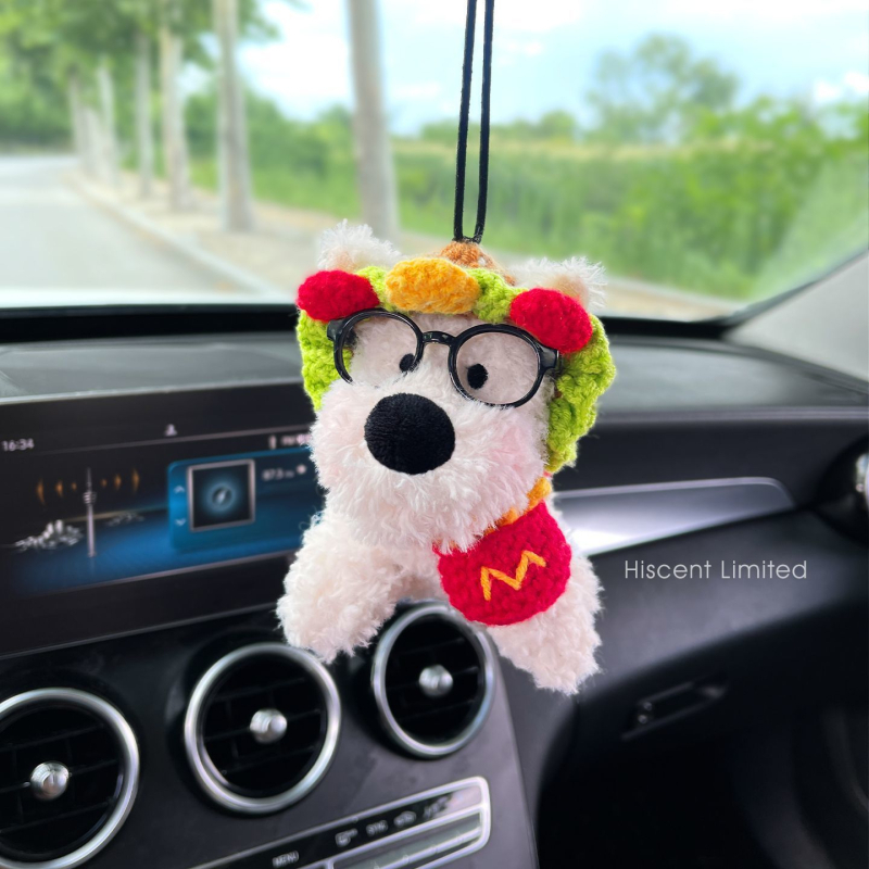 West Highland Puppy plīša auto rotājums priekš atpakaļskata spoguļa, karikatūras stils, iekšējā dekors