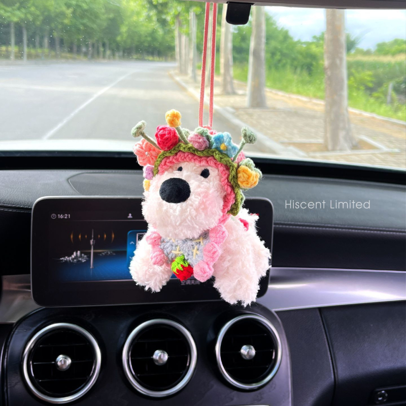 West Highland Puppy plīša auto rotājums priekš atpakaļskata spoguļa, karikatūras stils, iekšējā dekors