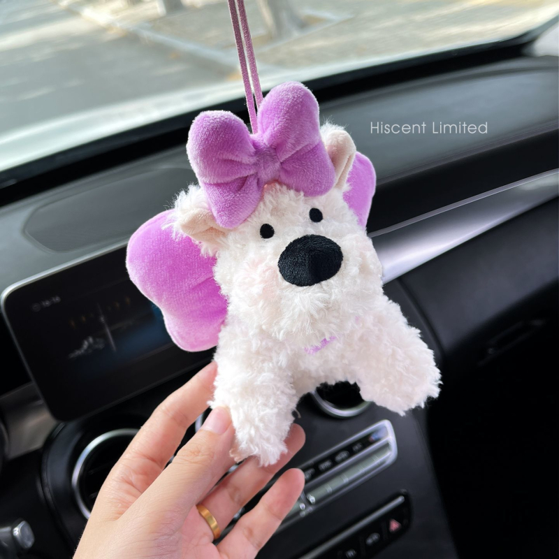 West Highland Puppy plīša auto rotājums priekš atpakaļskata spoguļa, karikatūras stils, iekšējā dekors